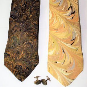 Beautiful Hand Marbled Ties - Matching Cufflinks